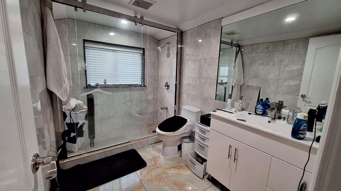 Bathroom, Glass Shower, Interior, Recessed Lighting