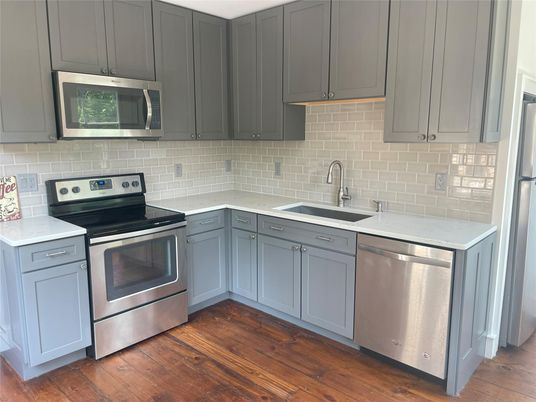 Interior, Kitchen, Stainless Steel Appliances, Wood Texture Flooring