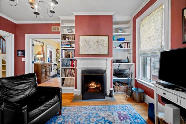 Chandelier, Fireplace, Interior, Wood Texture Flooring