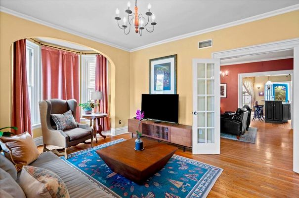 Chandelier, Interior, Living room, Wood Texture Flooring
