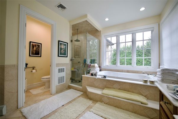 Bathroom, Glass Shower, Interior, Recessed Lighting