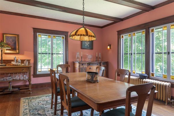 Dining room, Interior, Pendant Lights, Wood Texture Flooring