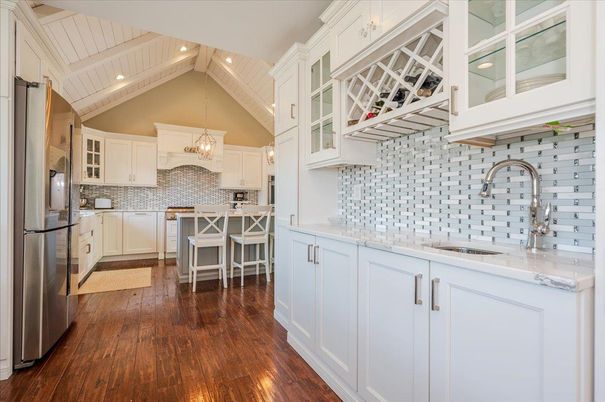 Chandelier, Interior, Kitchen, Pendant Lights, Recessed Lighting, Wood Texture Flooring