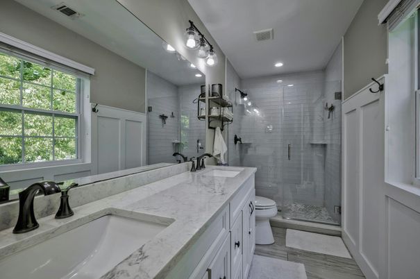Bathroom, Dual Sink Vanities, Glass Shower, Interior, Recessed Lighting