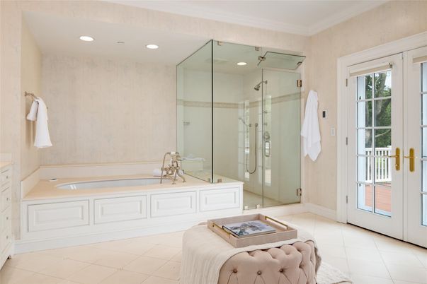 Bathroom, Glass Shower, Interior, Recessed Lighting