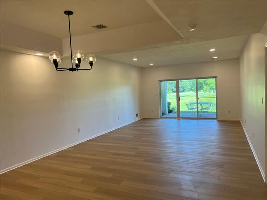 Empty room, Interior, Pendant Lights, Recessed Lighting, Wood Texture Flooring