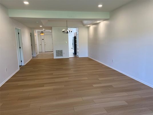 Empty room, Interior, Pendant Lights, Recessed Lighting, Wood Texture Flooring