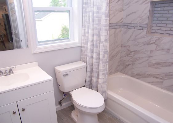 Bathroom, Interior, Marble Walls, Wood Texture Flooring