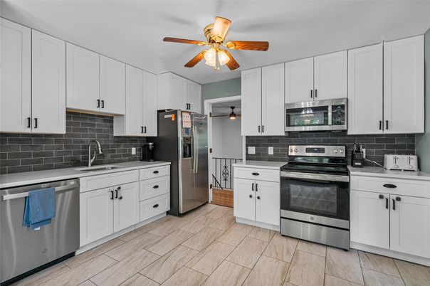 Interior, Kitchen, Stainless Steel Appliances, Wood Texture Flooring