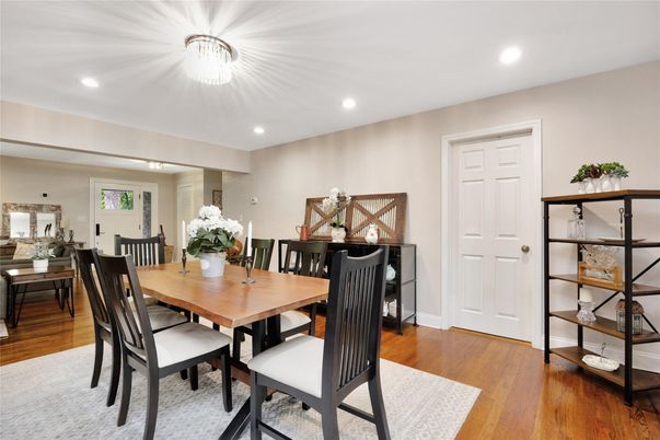 Dining room, Interior, Recessed Lighting, Wood Texture Flooring