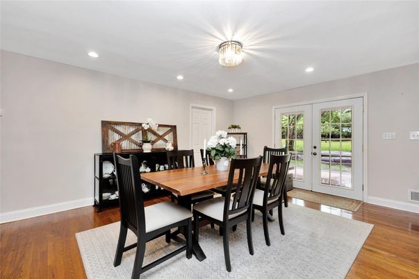 Dining room, Interior, Recessed Lighting, Wood Texture Flooring