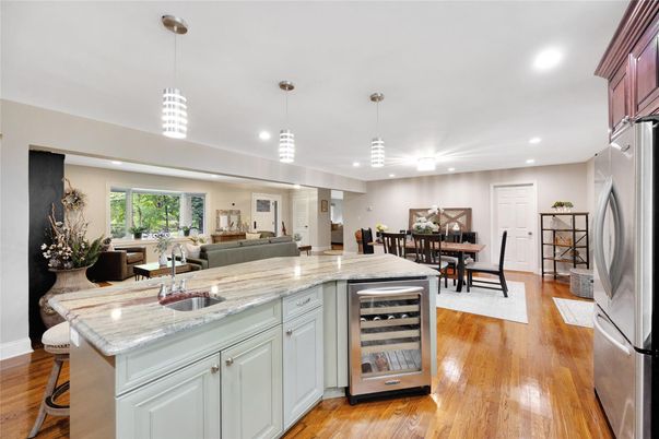 Dining room, Interior, Kitchen, Living room, Pendant Lights, Recessed Lighting, Wood Texture Flooring