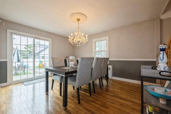 Chandelier, Dining room, Interior, Wood Texture Flooring
