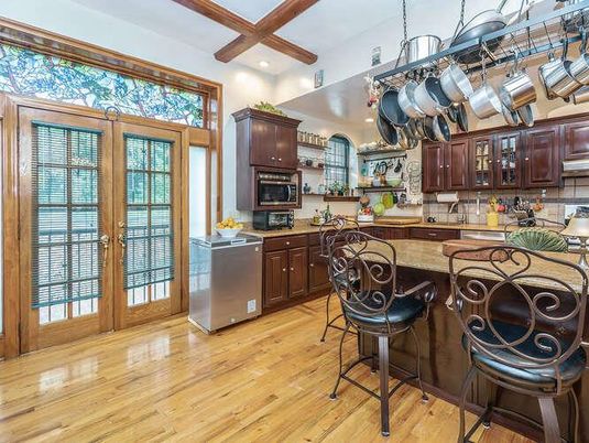 Interior, Kitchen, Recessed Lighting, Stainless Steel Appliances, Wooden Beams, Wood Texture Flooring