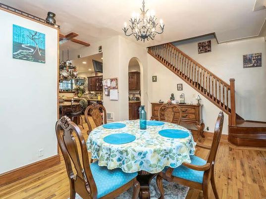 Chandelier, Dining room, Interior, Recessed Lighting, Wood Texture Flooring