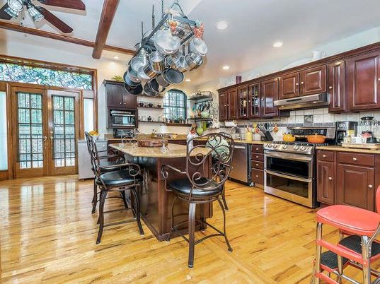 Interior, Kitchen, Recessed Lighting, Stainless Steel Appliances, Wooden Beams, Wood Texture Flooring