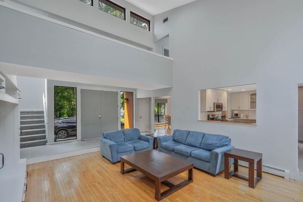 Fireplace, Interior, Kitchen, Living room, Wood Texture Flooring