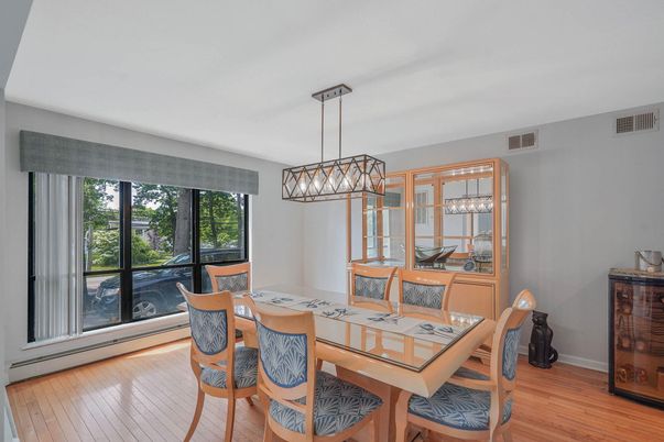 Dining room, Interior, Pendant Lights, Wood Texture Flooring