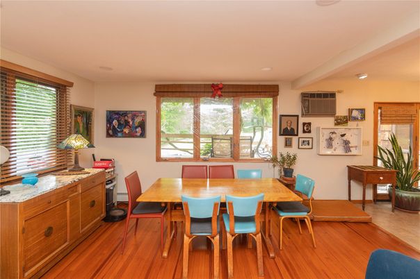 Dining room, Interior, Recessed Lighting, Wood Texture Flooring