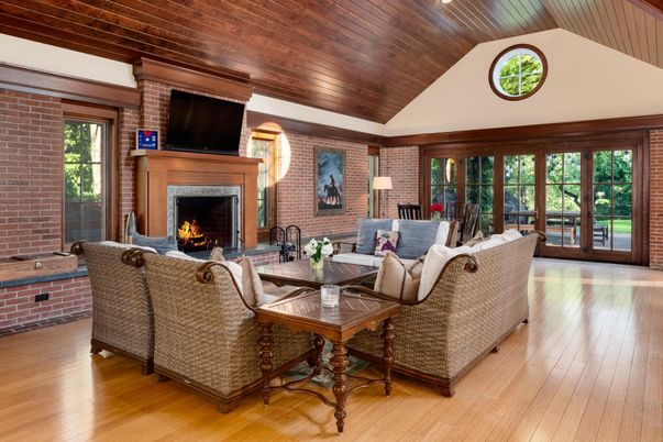 Fireplace, Interior, Living room, Stone Walls, Wooden Ceilings, Wood Texture Flooring