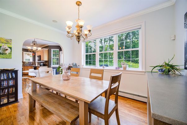 Chandelier, Dining room, Interior, Wood Texture Flooring