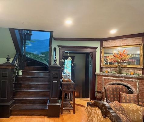 Fireplace, Interior, Recessed Lighting, Wood Texture Flooring