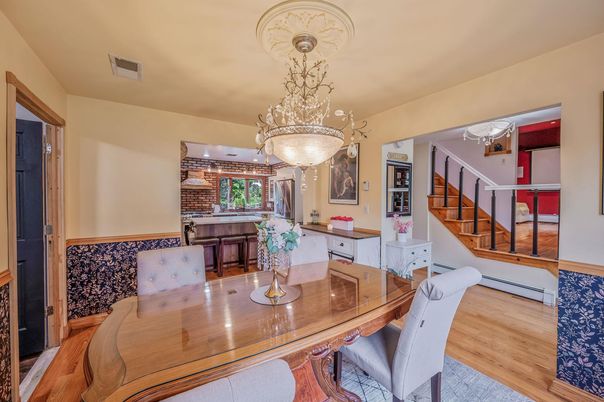 Chandelier, Dining room, Interior, Wood Texture Flooring