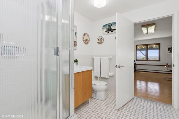 Bathroom, Glass Shower, Interior, Wood Texture Flooring