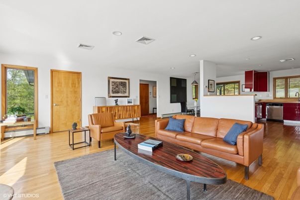 Interior, Kitchen, Living room, Recessed Lighting, Wood Texture Flooring
