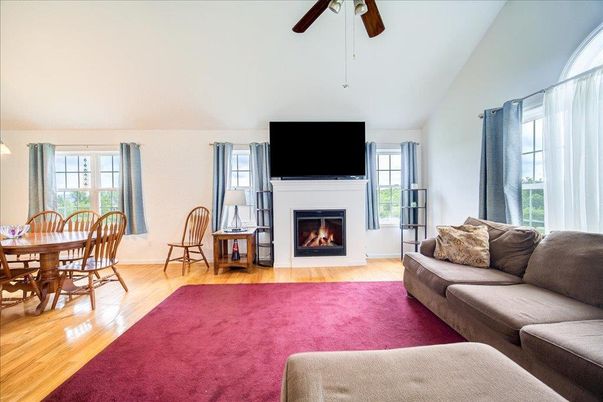 Dining room, Fireplace, Interior, Living room, Wood Texture Flooring