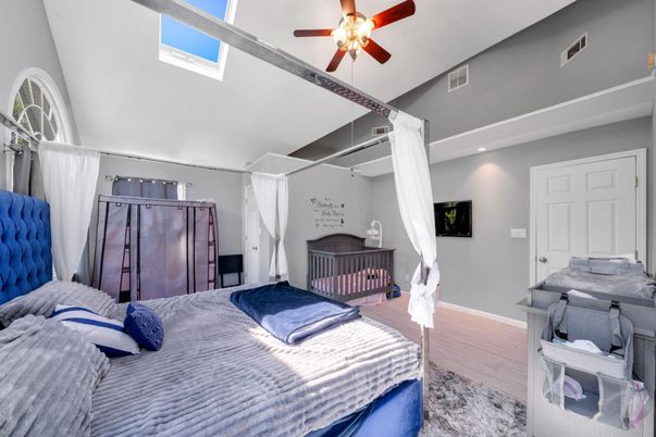 Bedroom, Interior, Recessed Lighting, Wood Texture Flooring