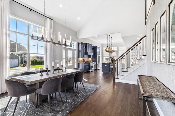 Chandelier, Dining room, Interior, Kitchen, Pendant Lights, Recessed Lighting, Wood Texture Flooring