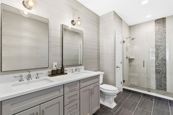 Bathroom, Dual Sink Vanities, Glass Shower, Interior, Recessed Lighting