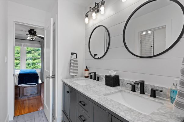 Bathroom, Dual Sink Vanities, Interior, Wood Texture Flooring