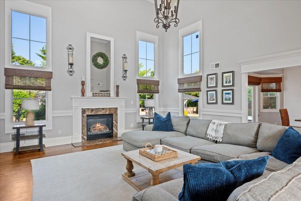 Chandelier, Fireplace, Interior, Living room, Wood Texture Flooring