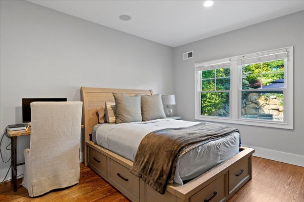 Bedroom, Interior, Recessed Lighting, Wood Texture Flooring