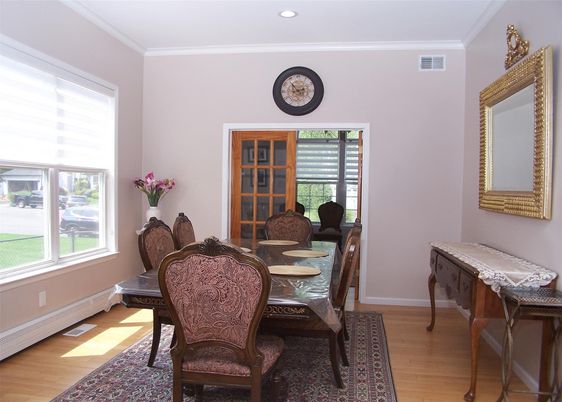 Dining room, Interior, Recessed Lighting, Wood Texture Flooring