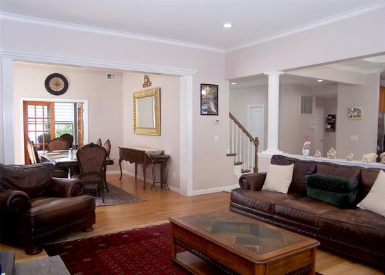 Dining room, Interior, Living room, Recessed Lighting, Wood Texture Flooring