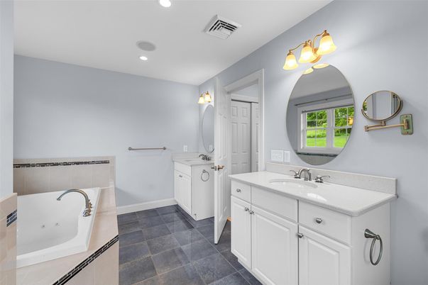 Bathroom, Dual Sink Vanities, Interior, Recessed Lighting, Washer