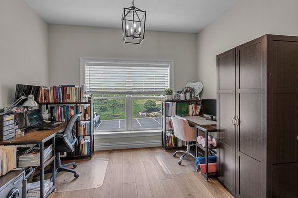 Home Office, Interior, Pendant Lights, Wood Texture Flooring