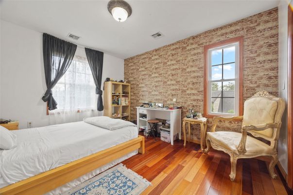 Bedroom, Home Office, Interior, Stone Walls, Wood Texture Flooring