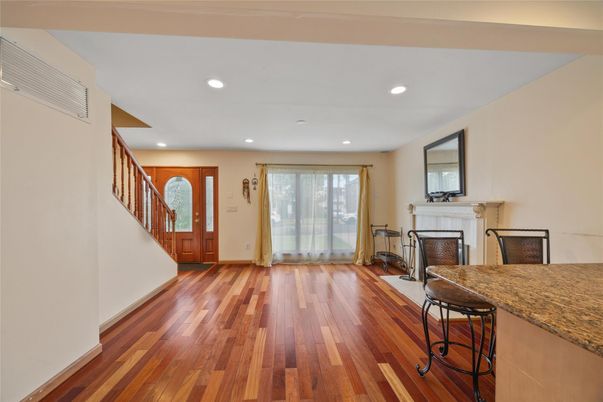 Fireplace, Interior, Recessed Lighting, Wood Texture Flooring