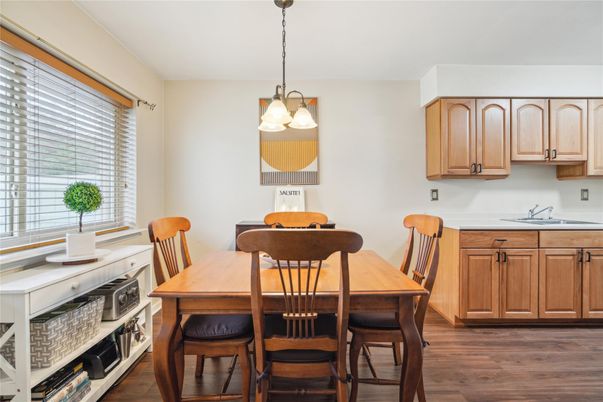 Dining room, Interior, Pendant Lights, Wood Texture Flooring