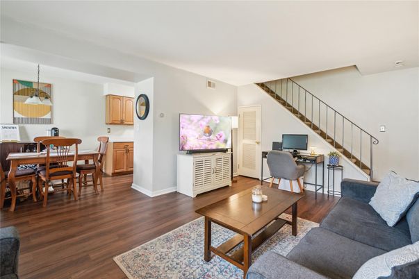Home Office, Interior, Living room, Pendant Lights, Wood Texture Flooring
