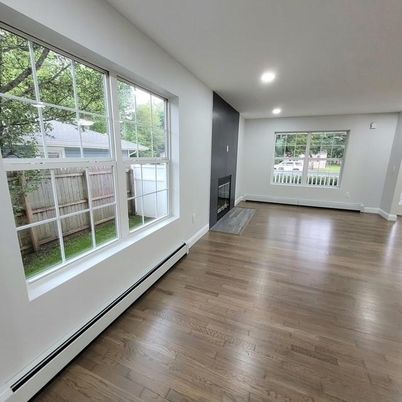 Empty room, Fireplace, Interior, Recessed Lighting, Wood Texture Flooring