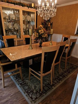 Chandelier, Dining room, Interior, Wood Texture Flooring