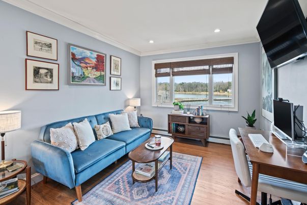 Home Office, Interior, Living room, Recessed Lighting, Water, Wood Texture Flooring