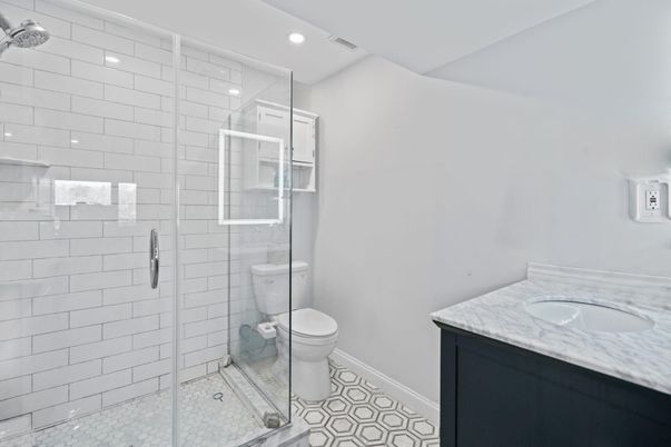 Bathroom, Glass Shower, Interior, Recessed Lighting