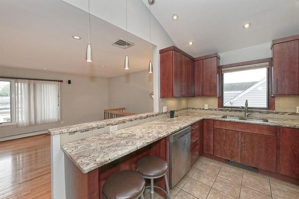 Interior, Kitchen, Pendant Lights, Recessed Lighting, Wood Texture Flooring