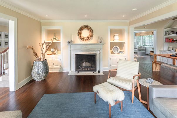 Fireplace, Interior, Recessed Lighting, Wood Texture Flooring